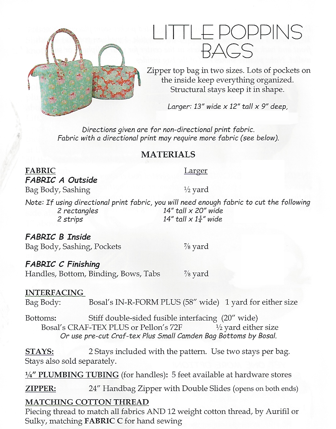 Mini Poppins Bags Pattern  Aunties Two Patterns 2 x Stays Included Sewing  Craft  Catchcomau